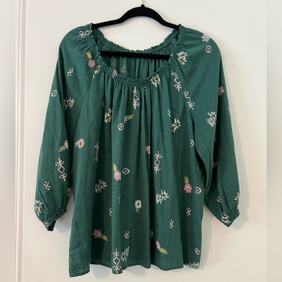 Green Women's flowered top size L (A120) - Picture 1 of 10